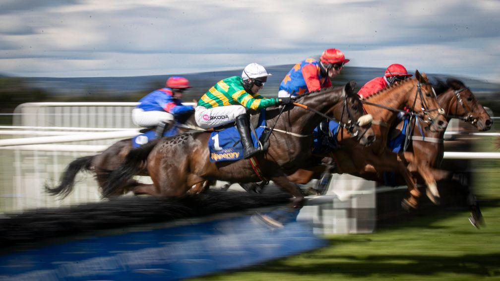Gypsy Island and Mark Walsh (near) jump a hurdle on their way to victory at Tipperary