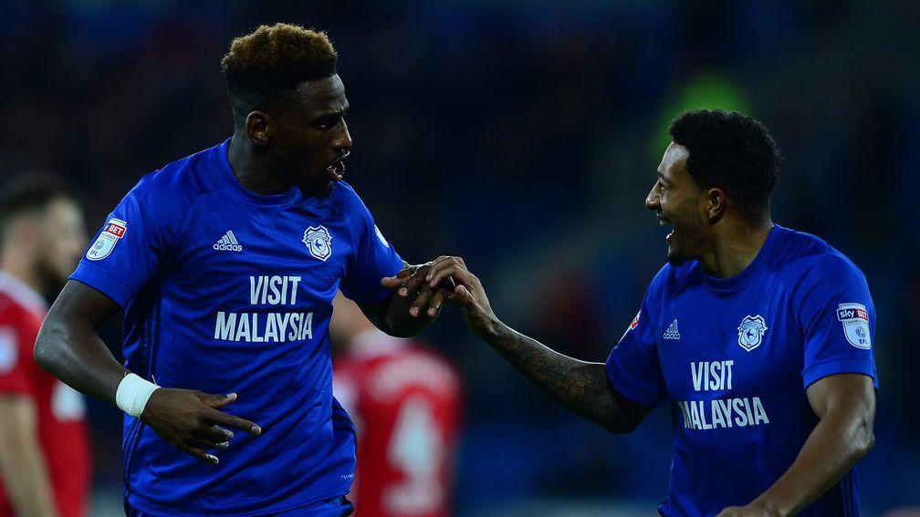 Cardiff's Omar Bogle (left) celebrates a goal