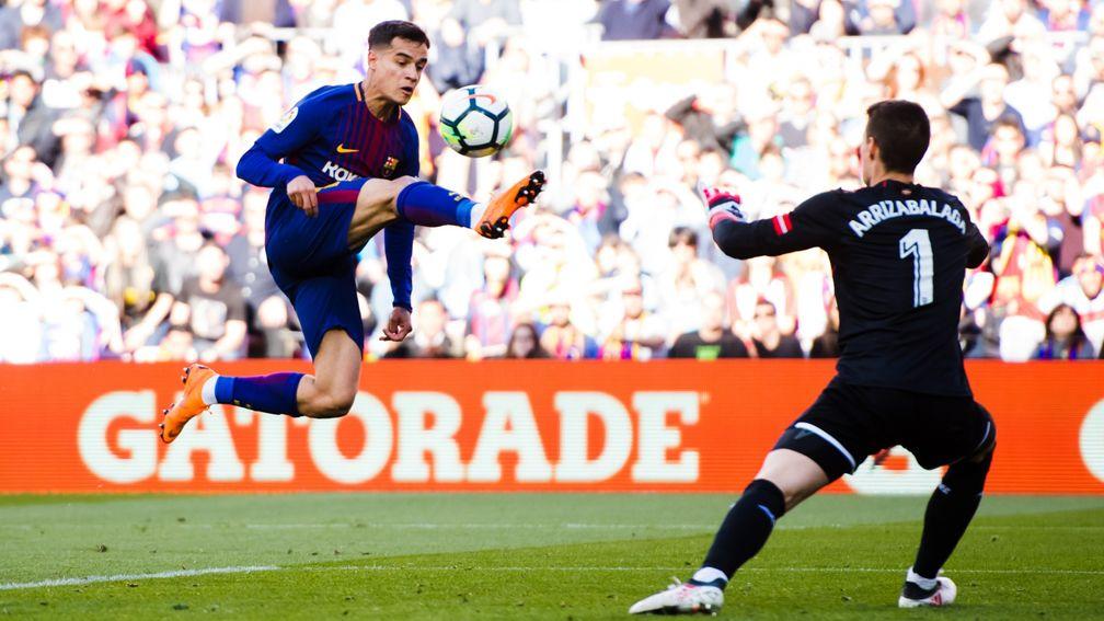 Philippe Coutinho flies into action for Barcelona
