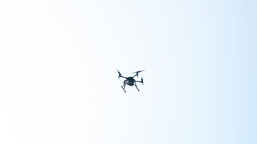 A drone flies over Chepstow racecourse