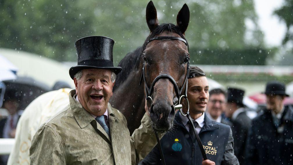 Sir Michael Stoute and Crystal Ocean after the Prince Of Walesâs StakesAscot 19.6.19 Pic: Edward Whitaker