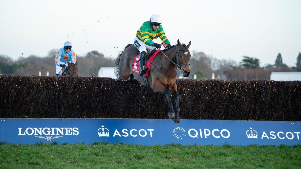 Defi Du Seuil (Barry Geraghty) jumps the last fence and beats Un De Sceaux (Paul Townend) in the Clarence House ChaseAscot 18.1.20 Pic: Edward Whitaker