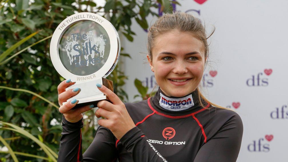 Megan Nicholls with her Silks Series trophy, which she hopes to retain this year