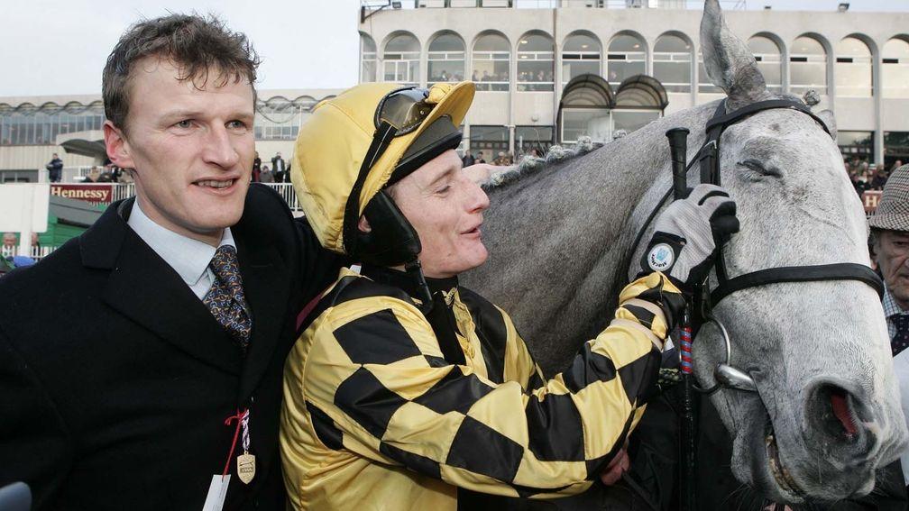Nick Mitchell (left) with The Listener and Daryl Jacob after winning the Hennessy Cognac Gold Cup at Leopardstown in 2008