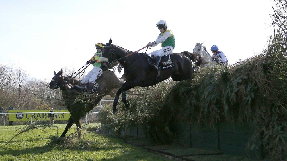 Many Clouds on his way to victory in the 2015 Grand National at Aintree
