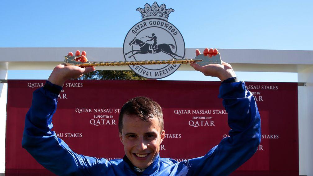 Man of the moment: William Buick celebrates after his victory on Wild Illusion