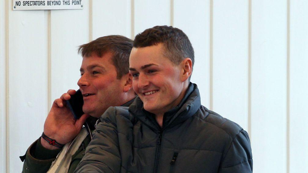 Oakgrove Stud manager David Hilton (right) in the Park Paddocks gangway with the National Stud's Tim Lane