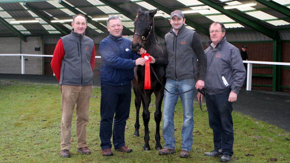 Yellowford Farm's Paul Motherway (second right) will present Hurricane Fly's three-parts brother at the Tattersalls Ireland Derby Sale