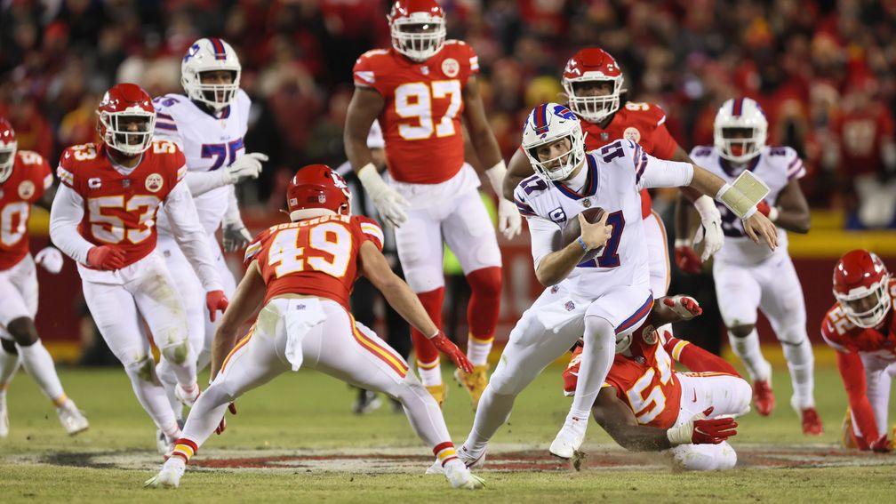 Buffalo quarterback Josh Allen evades the Chiefs defence in last season's breathless playoff game