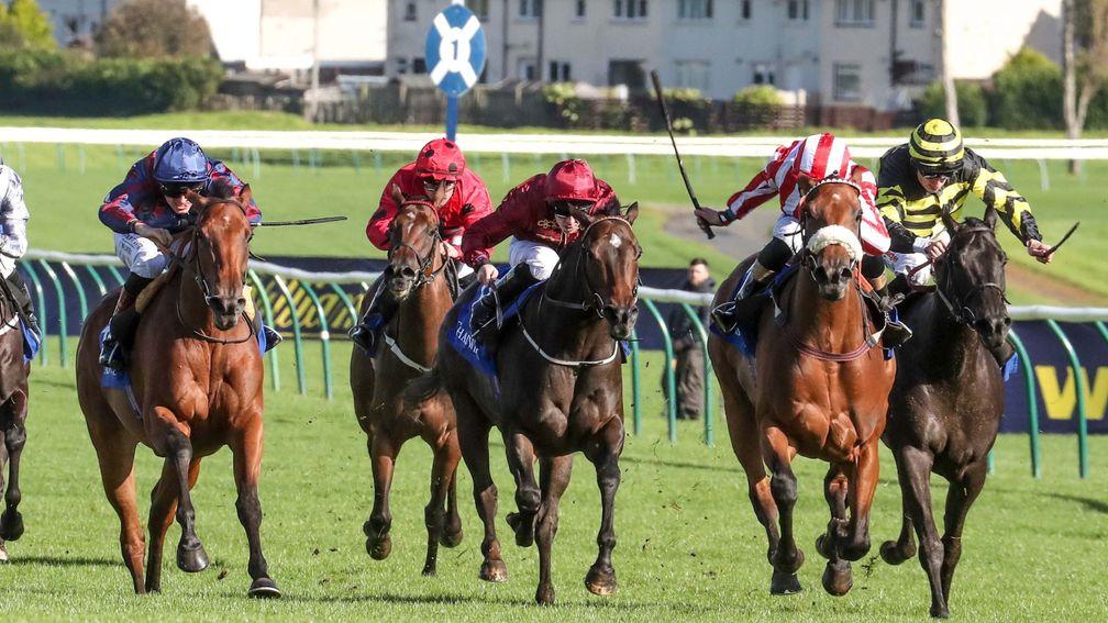 Intense Romance (second right) wins the first running of the Listed Al Maktoum Cup Arran Scottish Fillies' Sprint Stakes