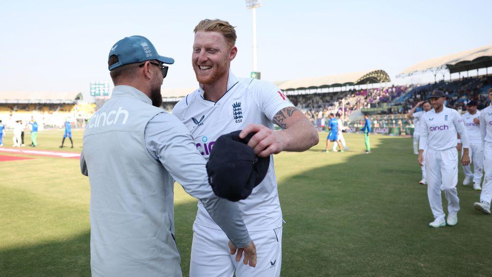Brendon McCullum and Ben Stokes celebrate one of England's Test victories in Pakistan