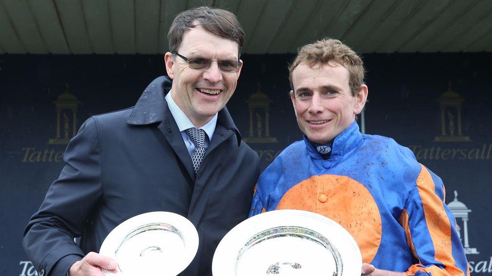 Smiling through: Aidan O'Brien and Ryan Moore are delighted after completing the 2,000 Guineas double with Churchill