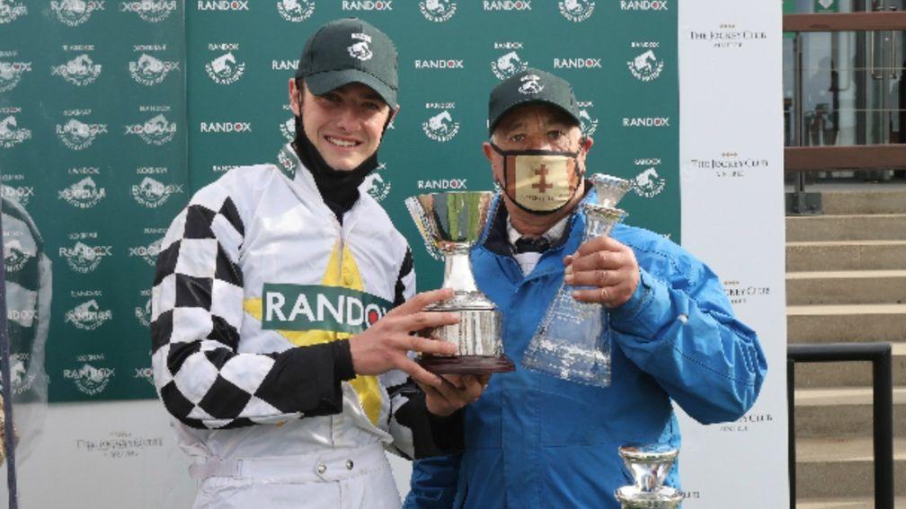Joe O'Shea (right) finally gets his hands on the Foxhunters' trophy