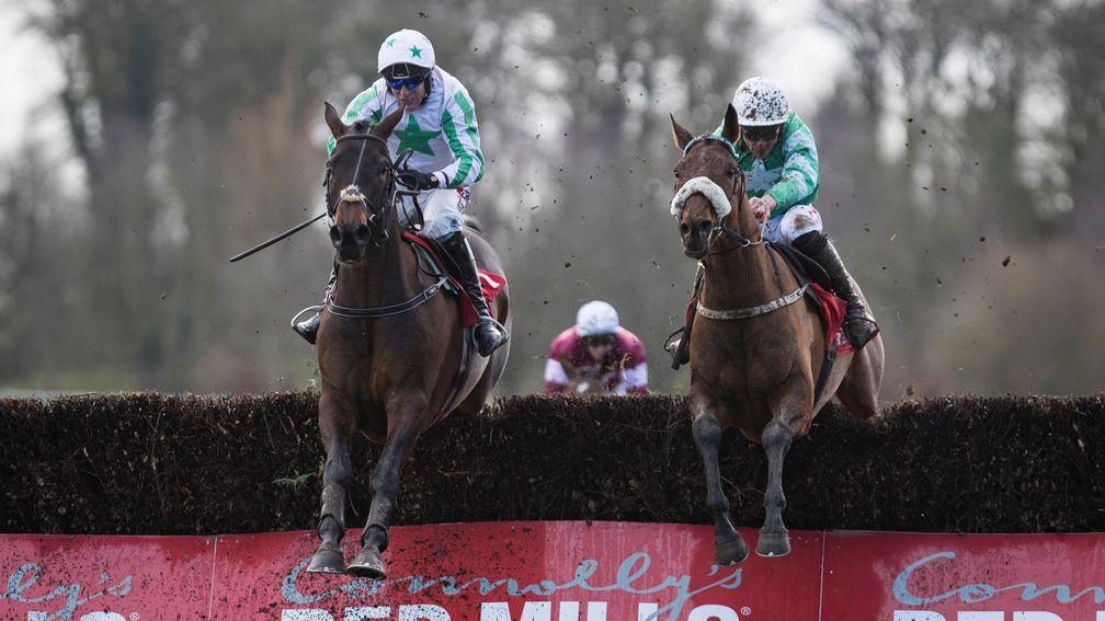 Our Duke (left) gets the better of Presenting Percy in the Red Mills Chase at Gowran Park
