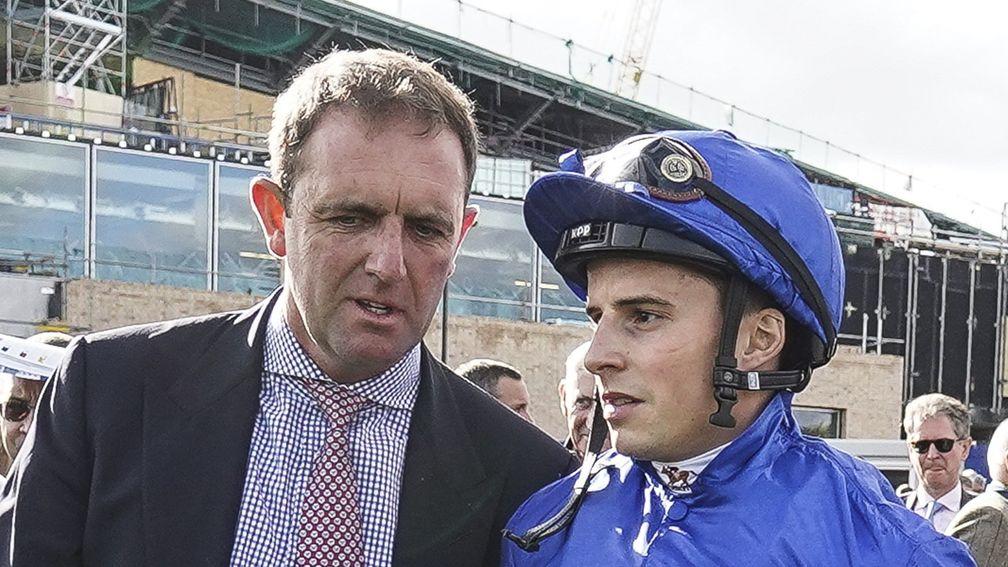 Charlie Appleby with jockey William Buick after Quorto's win in the Goffs Vincent O'Brien National Stakes