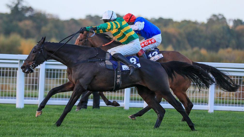 Richie McLernon drives Regal Encore to victory over Whatmore in the Sodexo Gold Cup at Ascot in October 2020