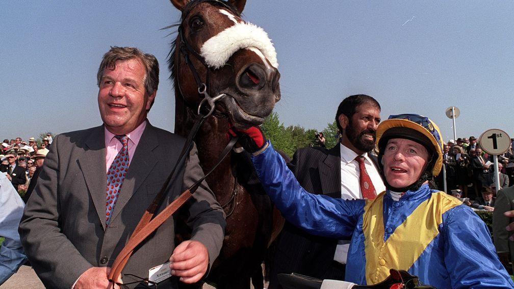 King's Best with trainer Sir Michael Stoute and  Kieren Fallon after winning the 2,000 Guineas at Newmarket
