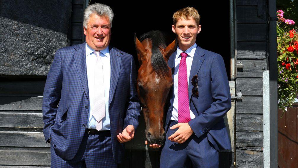 Paul Nicholls and Harry Cobden at the trainer's 2019 owners' open day