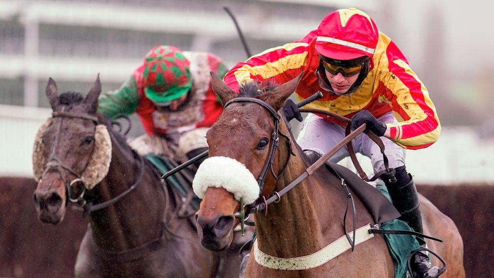 Coole Cody (Tom O'Brien) wins the Paddy Power Gold Cup at Cheltenham in the familiar red and yellow silks of Wayne Clifford