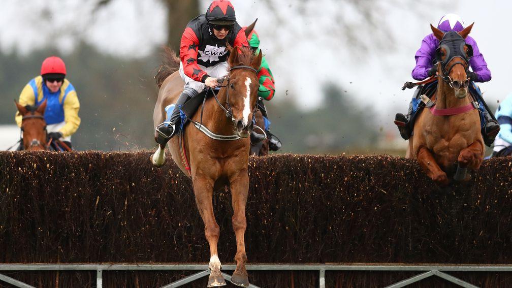 LUDLOW, ENGLAND - JANUARY 08: Callum McKinnes riding Fort Gabriel on his way to victory in the Luke Watson Memorial Amateur Riders' Handicap Steeplechase at Ludlow Racecourse on January 08, 2020 in Ludlow, England. (Photo by Michael Steele/Getty Images)
