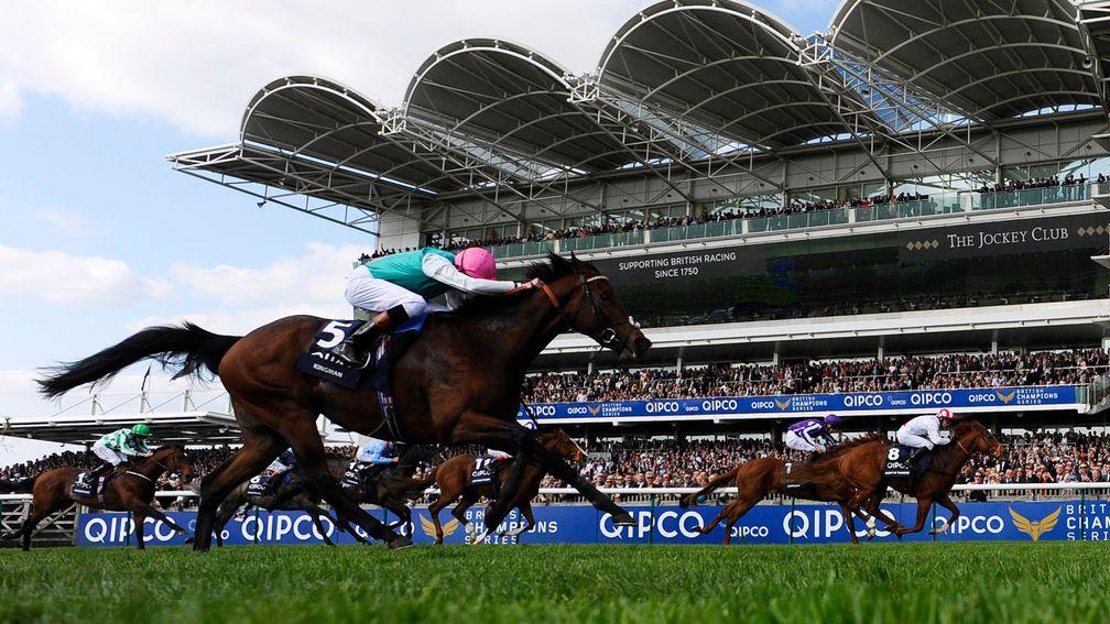 NEWMARKET, ENGLAND - MAY 03:  Kieren Fallon riding Night Of Thunder (R, white) win The Qipco 2000 Guineas Stakes from Kingman (nearest)at Newmarket racecourse on May 03, 2014 in Newmarket, England. (Photo by Alan Crowhurst/Getty Images)