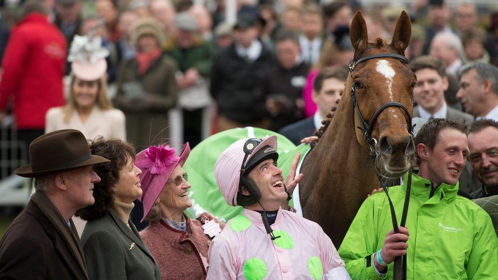 Annie Power poses majestically with connections after her epic Champion Hurdle success in 2016