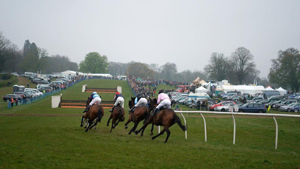 GODSTONE, ENGLAND - APRIL 07: A general view of action during the Southdown & Eridge Hunt point to point meeting on April 07, 2019 in Godstone, England. (Photo by Alan Crowhurst/Getty Images)