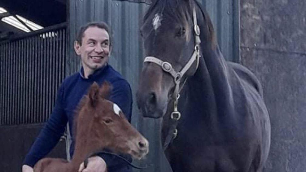 Cathal Ennis with Minella Times' sister L’Attendue and her latest foal