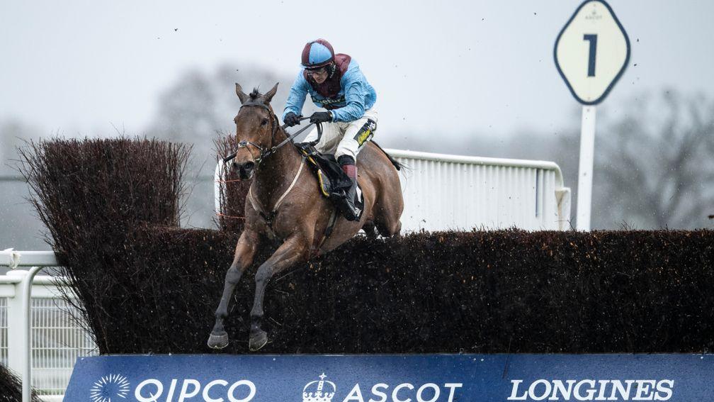 Ballyoptic and Sam Twiston-Davies clear the last en route to victory in the Listed Keltbray Swinley Chase at Ascot