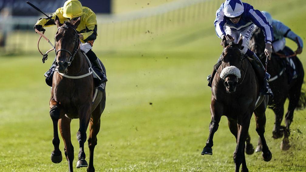 Bye Bye Hong Kong (right) battles to second alongside winner Arctic Sound in the Group 3 Tattersalls Stakes at Newmarket