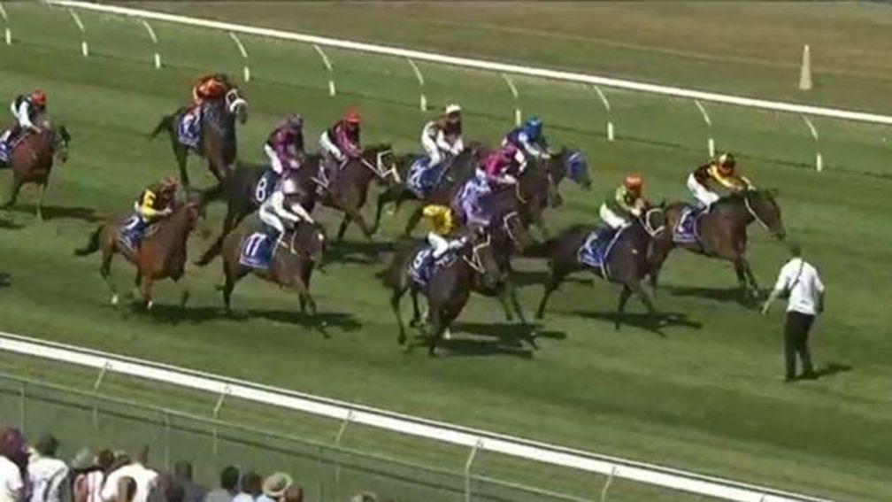 A racegoer put himself, runners and jockeys in danger by standing on the track during a race at Trentham racecourse