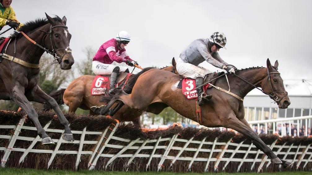 Draconien and Noel Fehily lead over the last at Punchestown on Tuesday