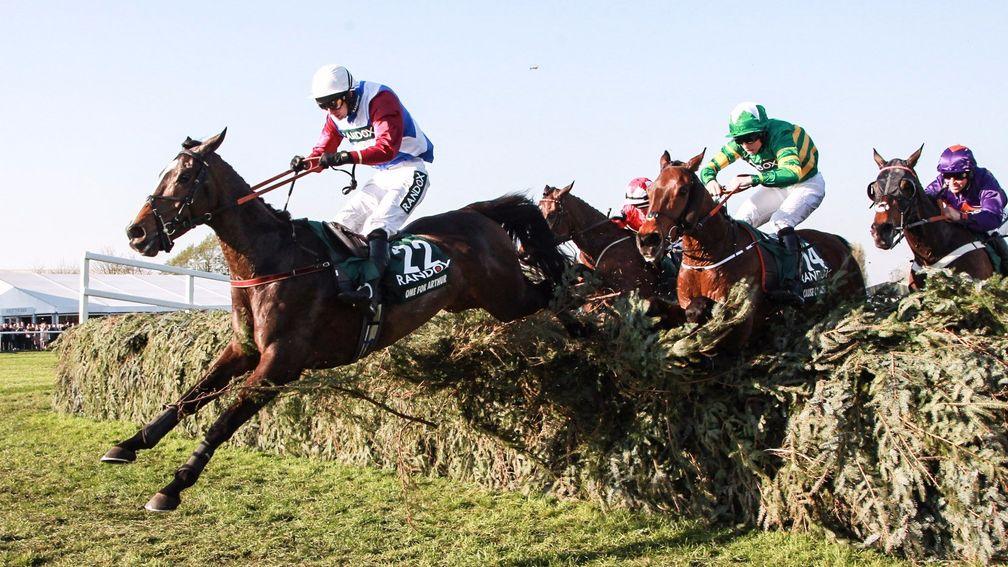 One For Arthur and Derek Fox clear the Aintree birch en route to victory