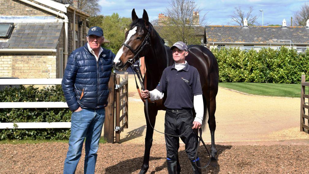 Trainer Martyn Meade with Eminent and lad Glen Osborne at Sefton Lodge on Tuesday