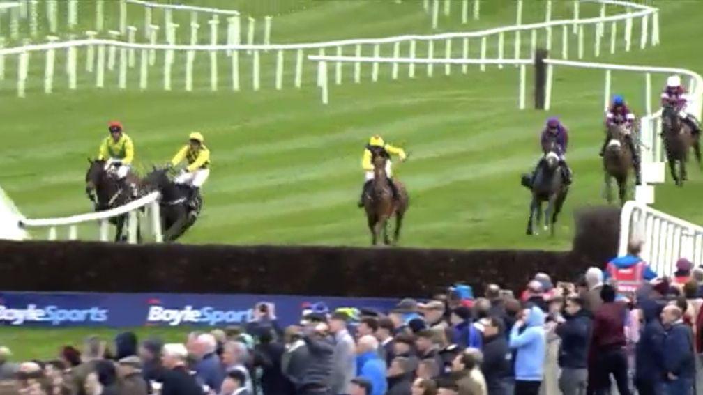 Al Boum Photo and Paul Townend swerve right, taking out Finian's Oscar in a bizarre finish