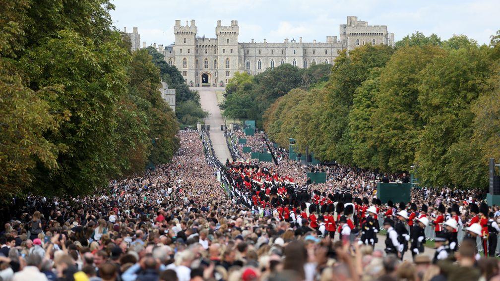 The funeral procession makes its way up the Long Walk towards Windsor Castle