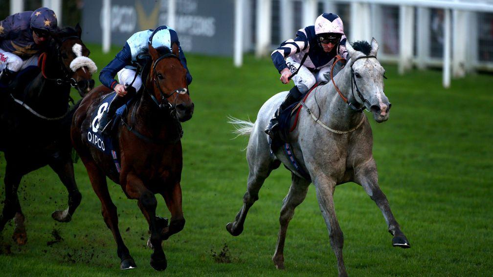 Lord Glitters (right) wins  the Balmoral Handicap under Danny Tudhope at Ascot last October