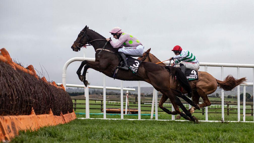 Sharjah (near) takes the lead in the Morgiana Hurdle, a race he landed for the second time