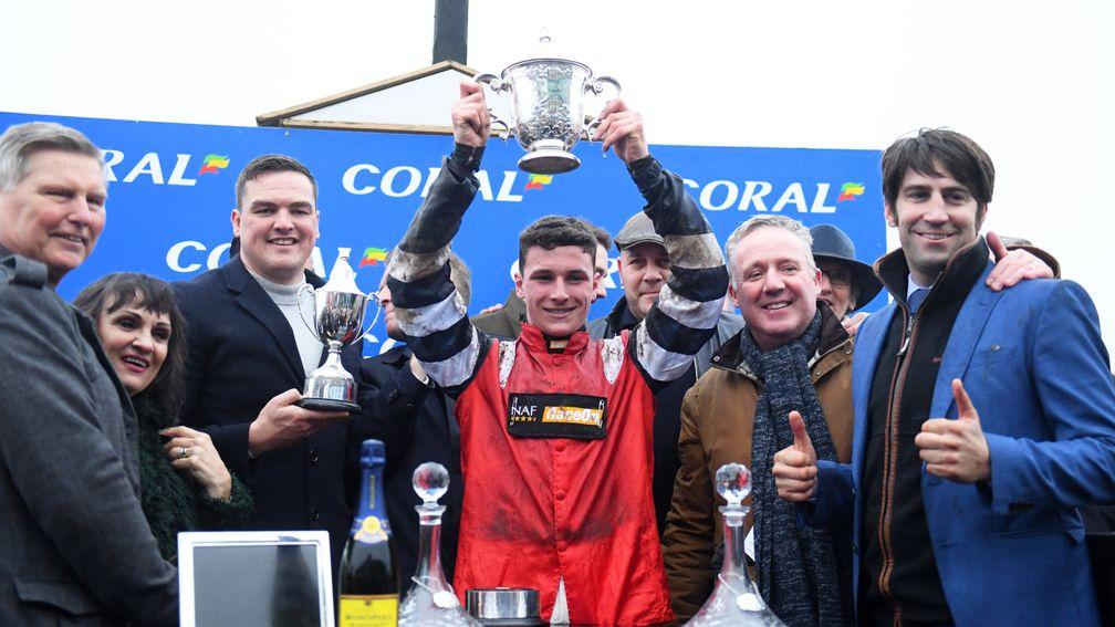 Jack Tudor (centre): big-race win on Potters Corner in the Welsh National in December