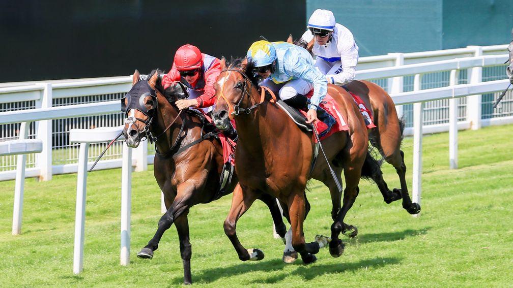 Mr Tyrrell (right) and Old News battle it out in the 7f handicap at Sandown last month