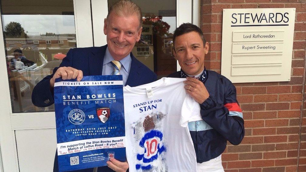 Don Shanks and Frankie Dettori show off the Stan Bowles T-shirt