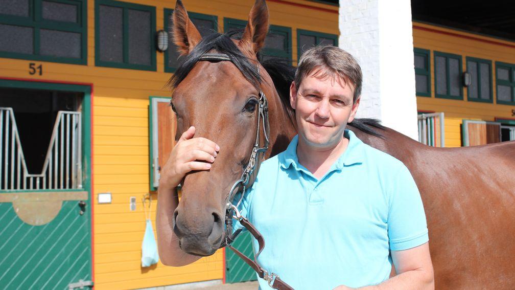 Markus Klug, who has seven runners in the Deutches Derby, with his 2014 winner Sea The Moon
