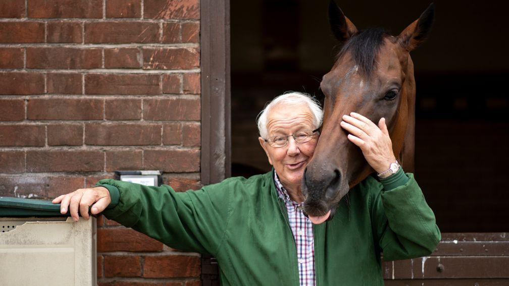 David Elsworth with Ripp Orf at Egerton House Stables in Newmarket 5.8.19Pic: Edward Whitaker