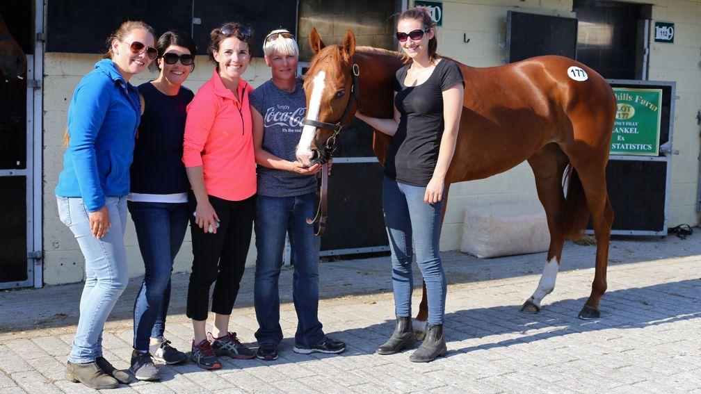 Katie Walsh and the Greenhills Farm team with the sale-topping Frankel filly at Goresbridge