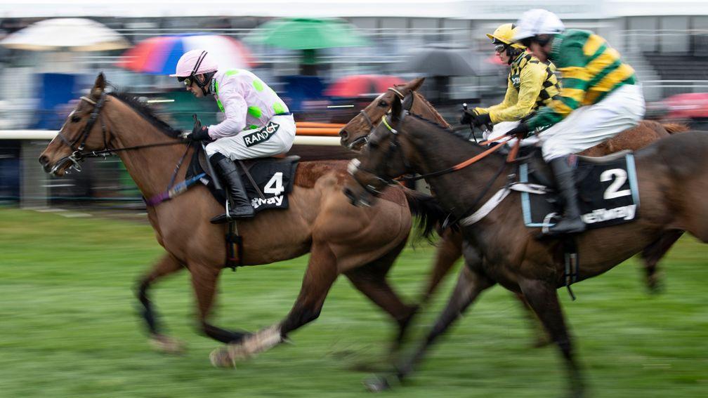 Faugheen (Ruby Walsh) lead the field in the Aintree Hurdle before being pulled upAintree 4.4.19 Pic: Edward Whitaker
