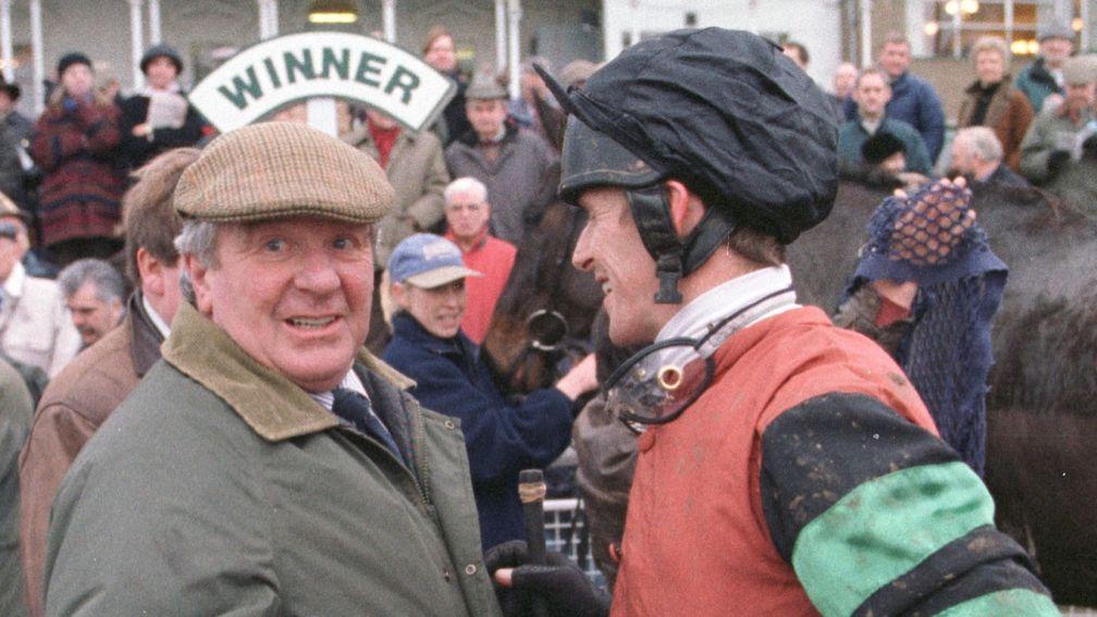 Alistair Charlton, pictured with jockey Brian Storey at Newcastle in 1997, has died at the age of 89