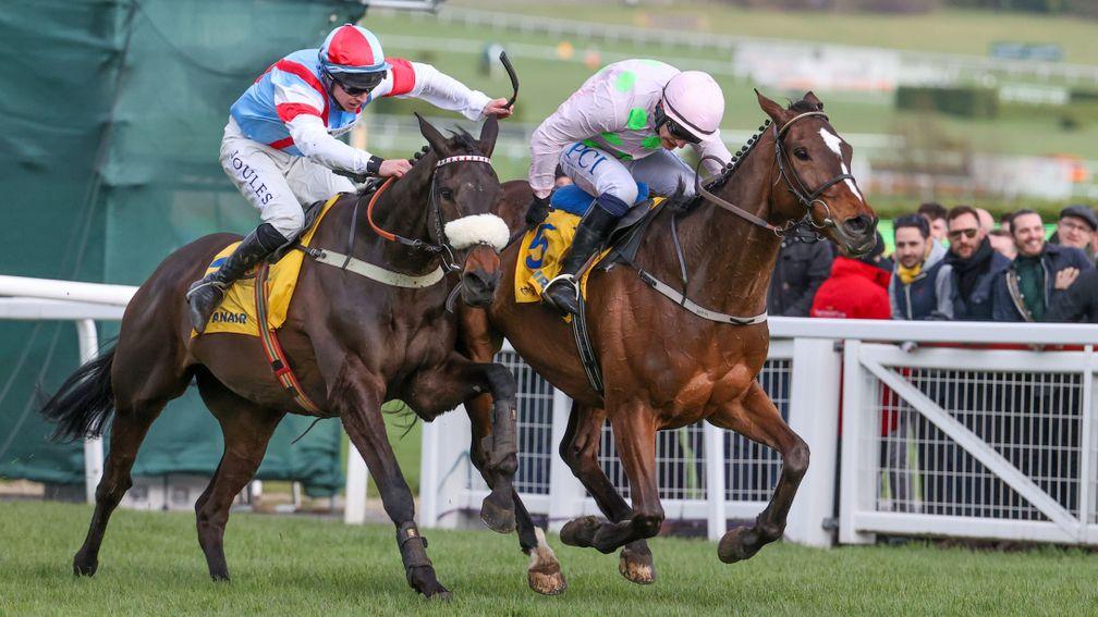 MIN Ridden by Paul Townend (Right Pink) wins at Cheltenham 12/3/20 Photograph by Grossick Racing Photography 0771 046 1723