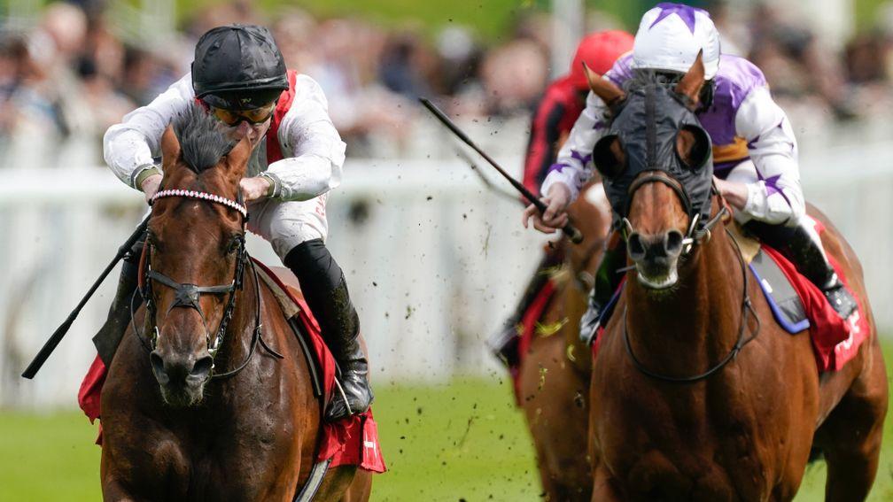 Tom Marquand: riding Hamish (L, white) to win the Ormonde Stakes at Chester