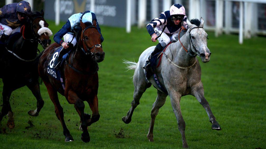 Lord Glitters: on his way to victory in the Balmoral Handicap on British Champions Day