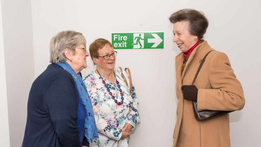 Her Royal Highness Princess Anne Racing Welfare President opens Summerhill House Howard De Walden Way Newmarket Suffolk. Janet Burrows and Margaret Dawson chat with Princess Anne. Picture Mark Westley